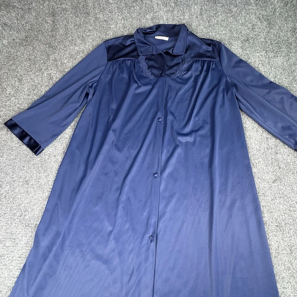 Vintage 70s Vanity Fair Blue Satin Robe Large Made USA 42
